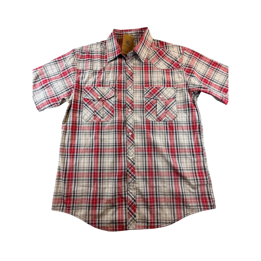Coevas Club Mens Red Plaid Western Pearl Snap Short Sleeve Shirt Large NWT